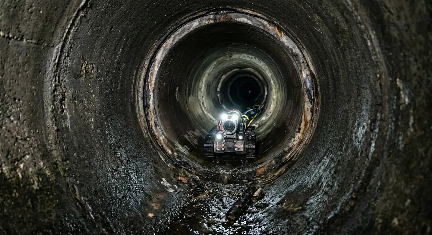Robotic sewer camera inspecting pipe interior for Drain Snake Service in Tenafly